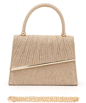 Lurex Pleated Top Handle Clutch Bag S166 GOLD